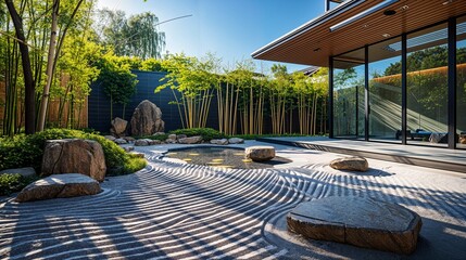 Wall Mural - a japanese garden with rocks and bamboo trees