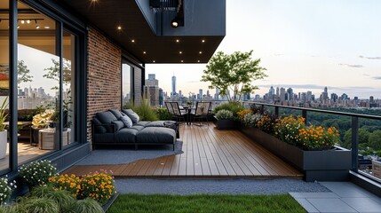 Wall Mural - a balcony with a couch, table and chairs