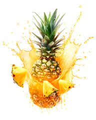 Wall Mural - Pineapple fruit with juice splashes isolated on white background