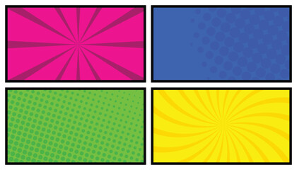 Poster - Empty comic book background design, abstract comic page background with halftone and rays, vector illustration