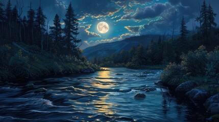 Moonlight reflecting on a flowing river