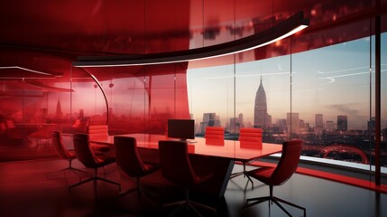 Wall Mural - Modern Office with Panoramic City View at Sunset