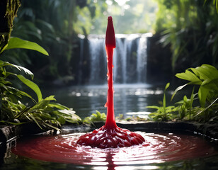 Canvas Print - Tropical Climax: Phallus-Like Red Eruption in Water Pond