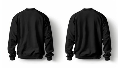 Shirt template, white background, black long sleeve template, front and back