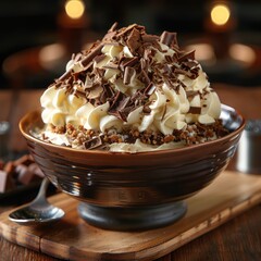 Wall Mural - A bowl of chocolate parfait layered with whipped cream and chocolate shavings