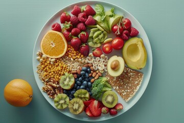 Wall Mural - A plate of fruit and nuts is arranged in a circle