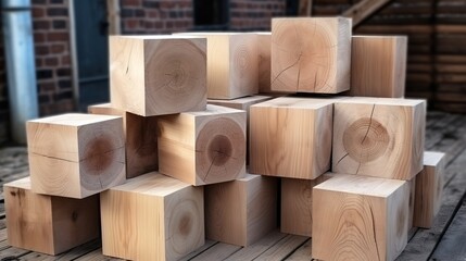 Sticker - wooden blocks on a white background