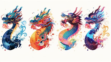 Wall Mural - Modern Chinese New Year 2024 Dragon Art Design - Zodiac Symbol of the Dragon Stock Vector for Poster, Banner, Card Cover