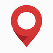 © Hogr - A red location pin icon, commonly used in maps and navigation applications. The pin is designed with a triangular shape pointing downwards, and it has a circular hole in the top center.