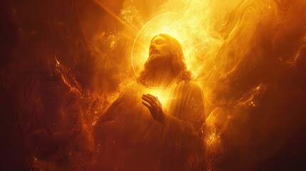 Digital illustration portraying Jesus Christ with heavenly radiance and spiritual aura, offering a visually stunning depiction of divine presence