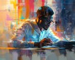 © LittleDreamStocks - Abstract painting of a man in glasses reading a book.