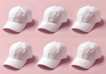 Wall Mural - This mockup shows four different angles of a white baseball cap.