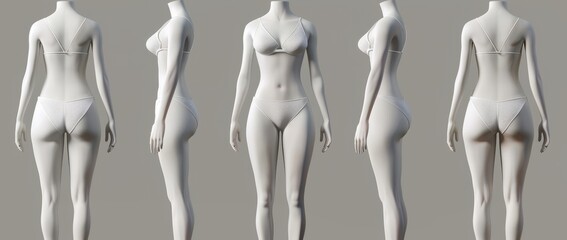 White sports swimsuit mockup, fashion bodyless monokini set, for design, branding, pattern, front, back.