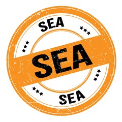 Wall Mural - SEA text written on orange-black round stamp sign
