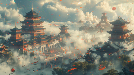 Canvas Print - Illustration of ancient city scene in Tang Dynasty, China