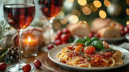 Wall Mural - spaghetti with tomato sauce and parmesan