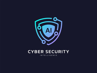 Wall Mural - cyber security ai intelligence protection shield with circuit board lines cyber security and protect