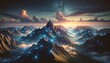 © Henry - majestic mountain range. The peaks are covered with glowing digital lines