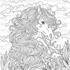 Wall Mural - Horse.Coloring book antistress for children and adults. 