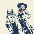 © vectspot - Vintage Illustration of a Cowgirl riding a Wild Horse