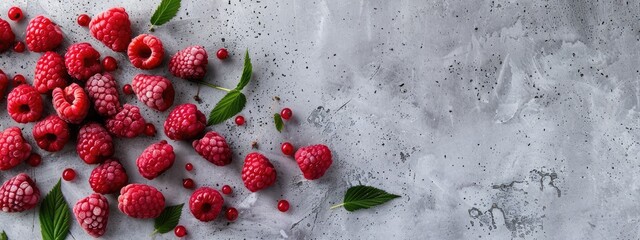 Wall Mural - raspberries on a concrete background. Selective focus