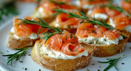 Wall Mural - Rosemary and Smoked Salmon Crostini Appetizers