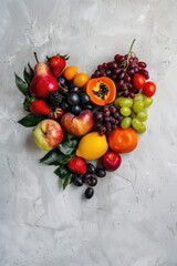 Wall Mural - heart from fruits and berries top view. Selective focus