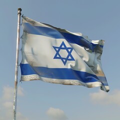 National flag of Israel flutters in the wind - Generative Ai