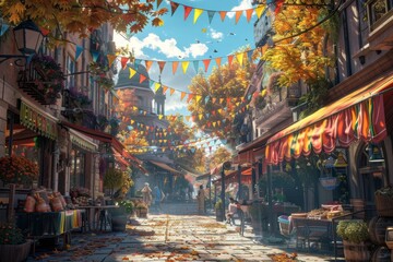 The background of a street festival during Oktoberfest using Stock AI