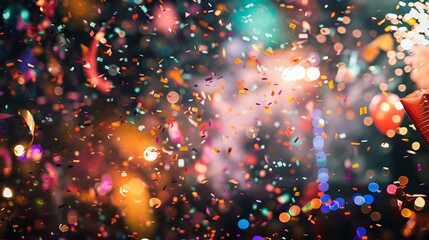 Wall Mural - The image features thousands of confetti falling from the sky during a festival at night. Perfect for backgrounds and overlays.