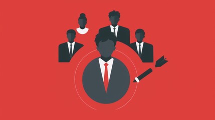 Wall Mural - HRM or Human Resource Management, Magnifier glass focus to manager icon which is among staff icons for human development recruitment leadership and customer target. resume, interview. generate by AI