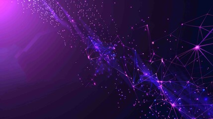 Wall Mural - A purple space background with polygonal or plexus-shaped abstract objects. A starry sky with dots, lines, and polygons. A low poly wireframe modern illustration. Backgro