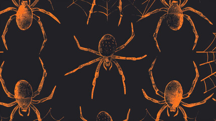 background with minimalist spider shapes using clean lines, arranged in various formations to create an eerie, Halloween-themed pattern