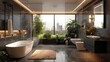 © Lcs - Experience the epitome of modern elegance with a 3D visualization of a bathroom featuring a panoramic window, blending style and comfort