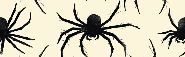 background with minimalist spider shapes using clean lines, arranged in various formations to create an eerie, Halloween-themed pattern