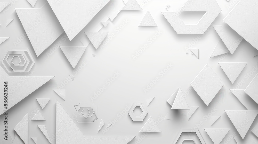 Abstract geometric background with white 3D shapes and shadows. Modern ...