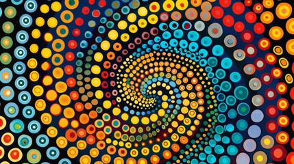 A series of dots arranged in a spiral pattern, creating a sense of movement and energy.