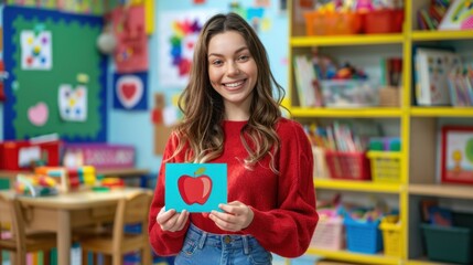 Canvas Print - The teacher with apple card