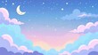 © Electro Unicorn - A cute cartoon illustration of blue sky with clouds stars and moon with a big space on it for text or product advertisement backdrop or printing purpose, Generative AI.