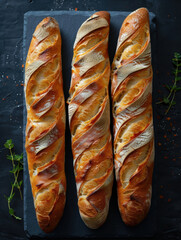 Freshly baked artisan baguettes. Baking, culinary arts, gourmet food, food blogs and recipe sites.