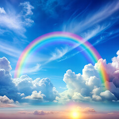 Canvas Print - Beautiful rainbow above the clouds.