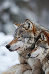 Naklejka na meble Wolves tender moment. Wildlife photography, nature documentaries, themes of love and companionship.