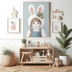 Wall Mural - A room style interior set design with a table and a picture of a girl engaging informative unique.