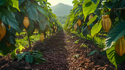 Canvas Print - cocoa pods or fruit ripe yellow cacao from the cacao tree. Harvest the agricultural cocoa business produces.