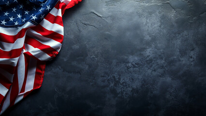 Vintage American Flag Draped on a Dark Textured Background Highlighting Patriotic Themes