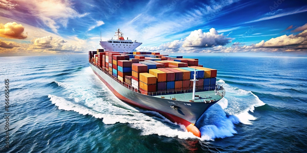 Cargo Ship Navigating Rough Seas At Sunset A Large Cargo Ship With 