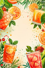 Sticker - Illustration of cocktail with ice and drinks