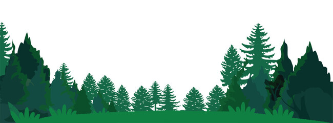 isolated image of tall pines with a forest of fir trees on a white background.