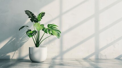 Sticker - Minimalist urban room interior with monstera flower in white pot