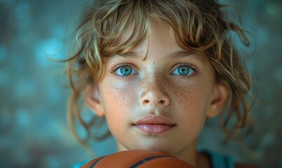 Wall Mural - Beautiful active young basketball player in jersey uniform holding a basketball ready to play on dark background.